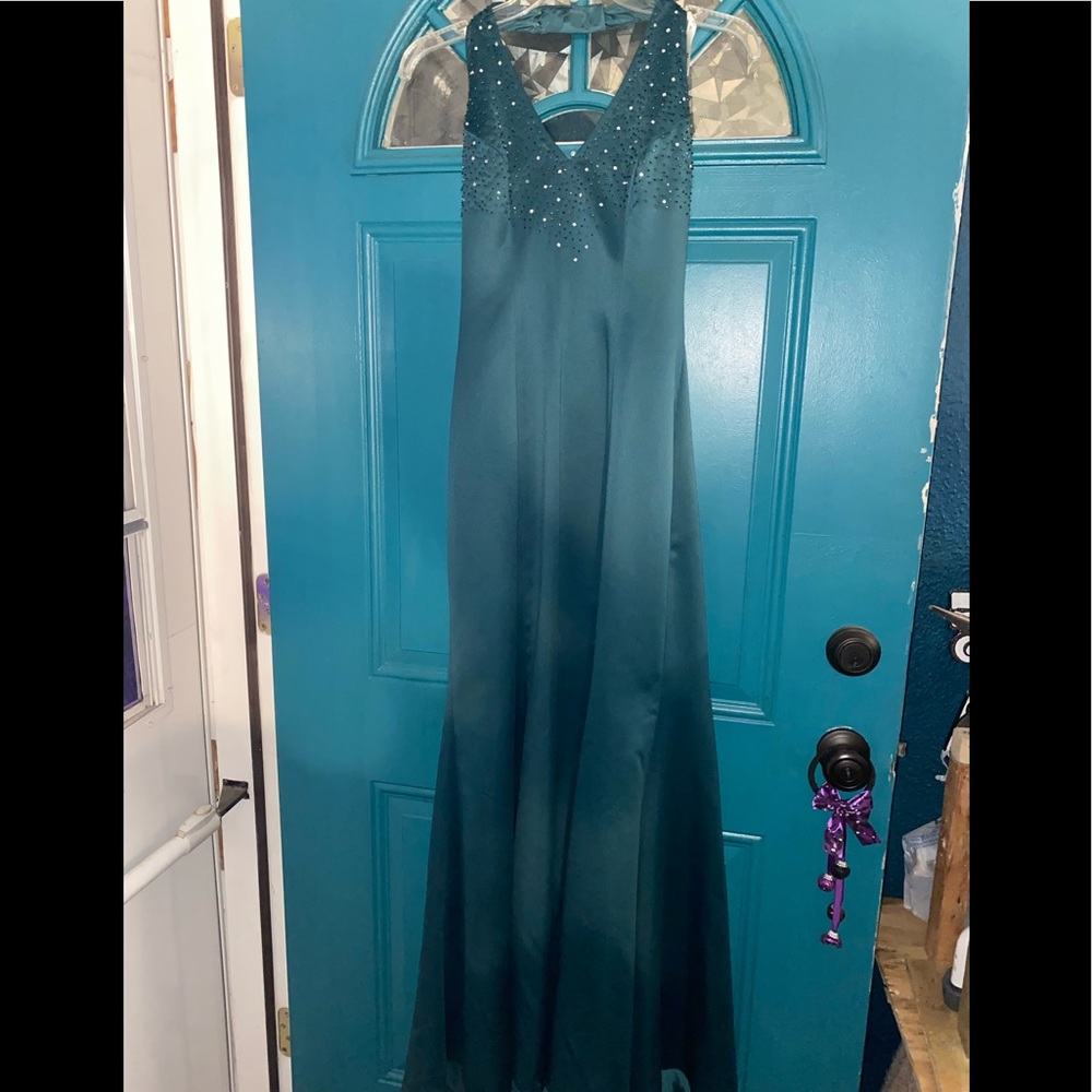 Jade green Prom Dress with train